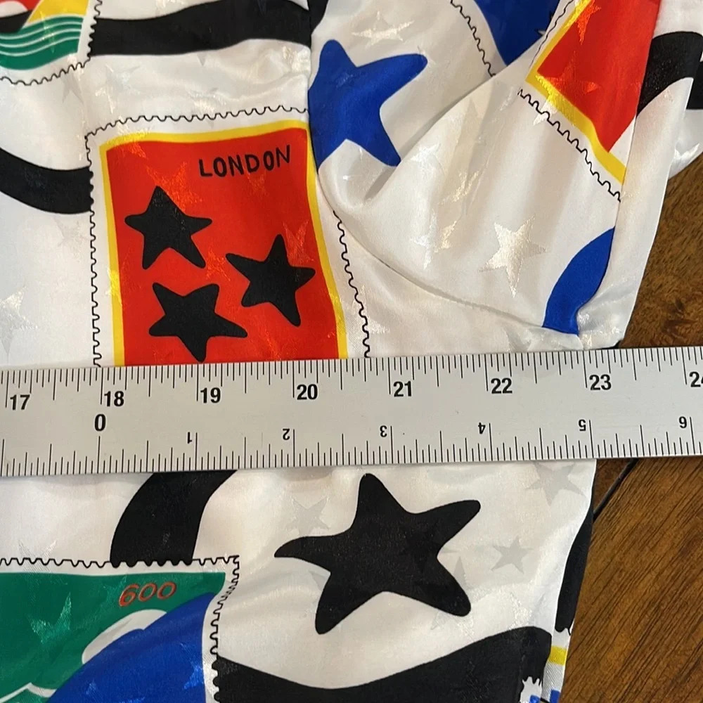 Vintage Jordana Stamps Flags zip Up Jacket Elastic Waist Blouse Small - Picture 16 of 16